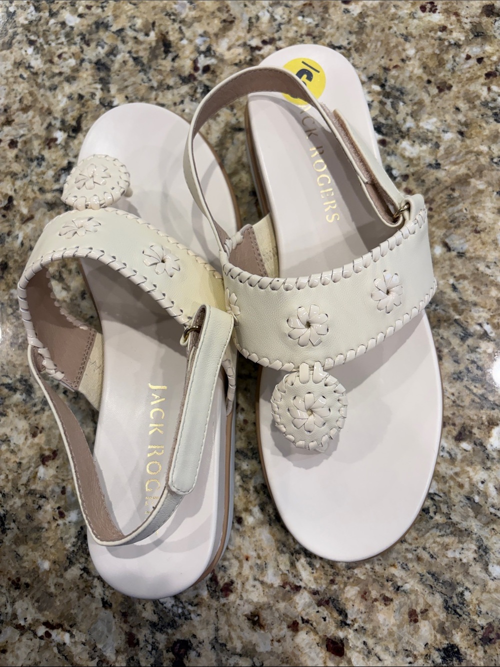 New Jack Rogers Cream Leather Iconic Whipstitch Slingback Sandals | Size 9 - Picture 4 of 7